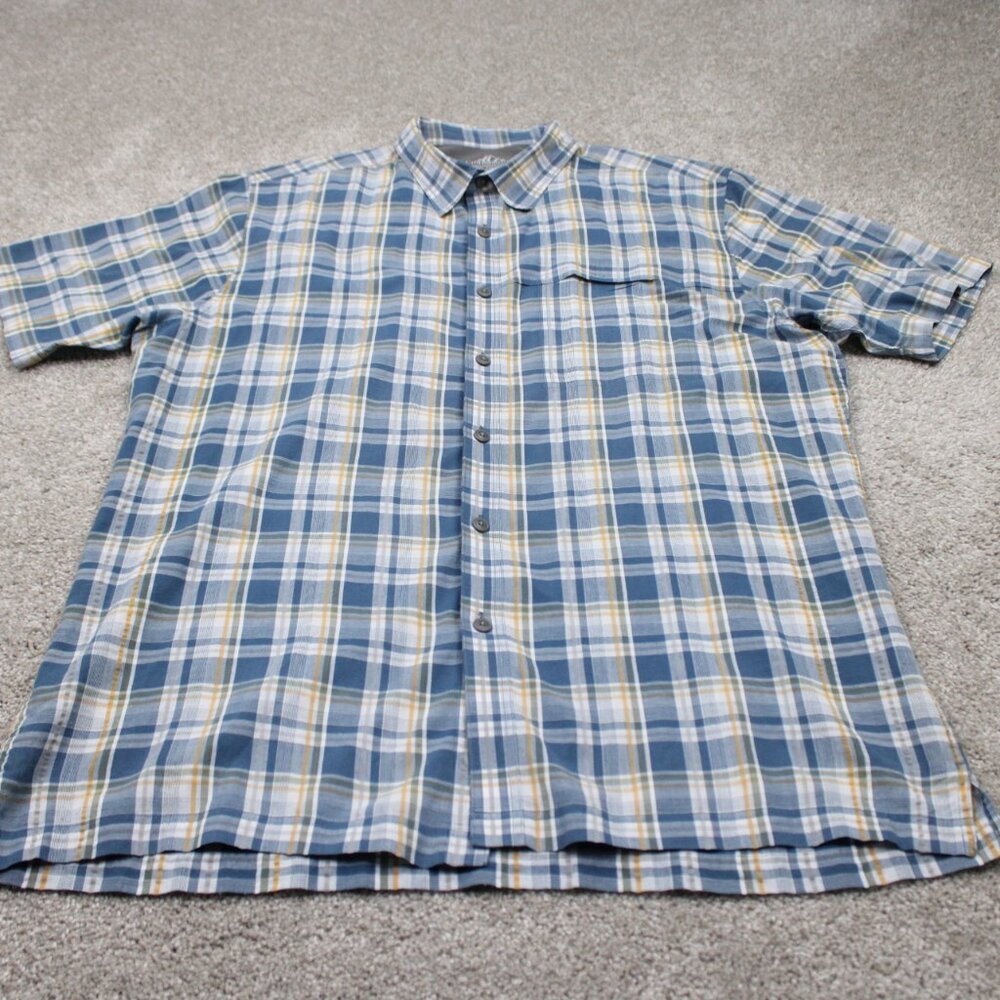 Croft & Barrow Quick Dry Shirt Mens Large Blue/Yellow Poly/Cotton‎ S/S Button Up - Picture 2 of 12